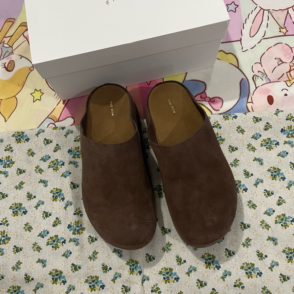 The Row Brown Suede Clog Mules